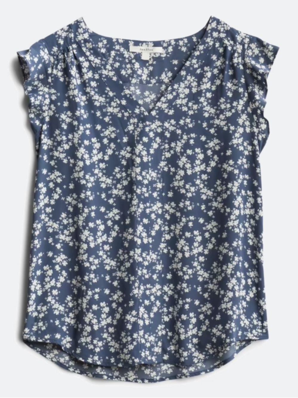 Monday Fun - Women’s Blue Floral V-Neck Air Flutter Sleeve Blouse - Large